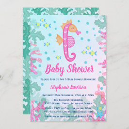 Seahorse onder het Zee Blue Baby shower Invitation Kaart