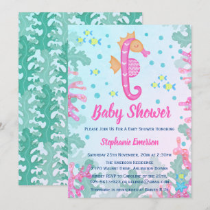 Seahorse onder het Zee Blue Baby shower Invitation Kaart
