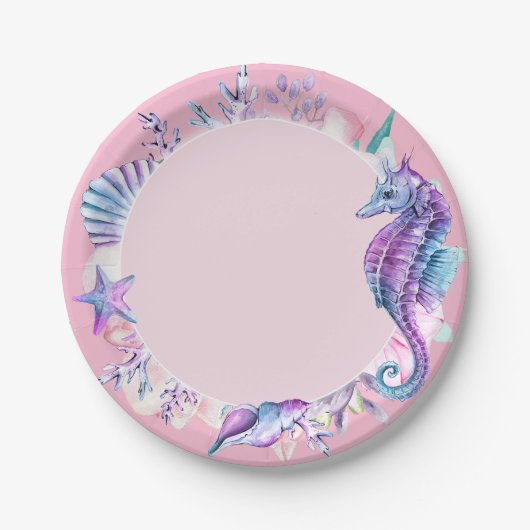 Seahorse or Mermaid Birthday Party Bord (Voorkant)