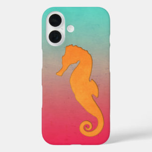 Seahorse oranje silhouette Simple nautical iPhone 16 Hoesje