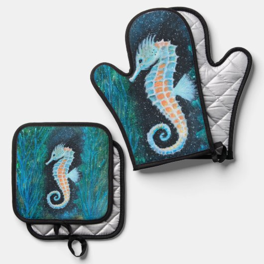 Seahorse oven mitt and potholder set (Voorkant / Achterkant)