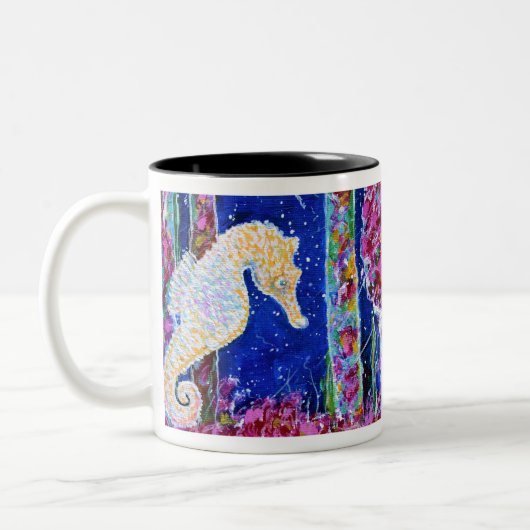 Seahorse Painting Tweekleurige Koffiemok (Links)