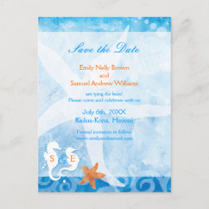Seahorse Pair Beach Wedding Save the Date Aankondigingskaart