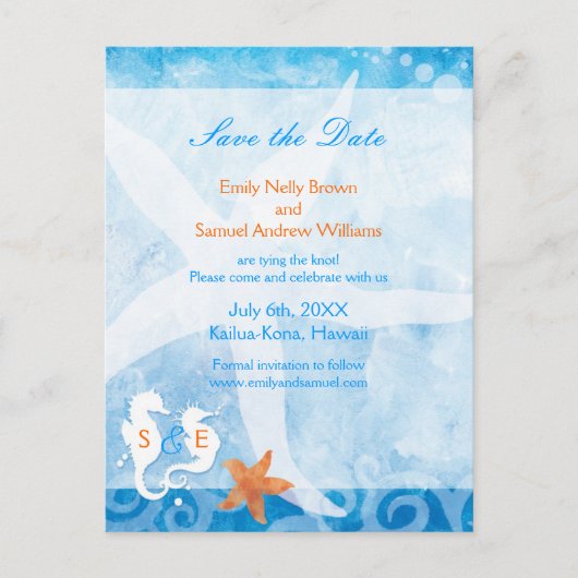 Seahorse Pair Beach Wedding Save the Date Aankondigingskaart (Voorkant)