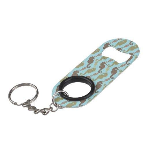 Seahorse Pattern Aqua Blue Sleutelhanger Flessenopener (Voorkant Gekanteld)