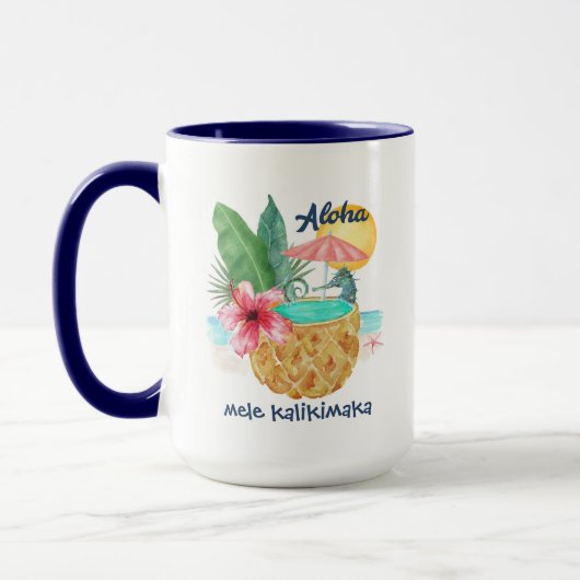 Seahorse Pineapple Pool Mele Kalikimaka Kerstmis Mok (Links)