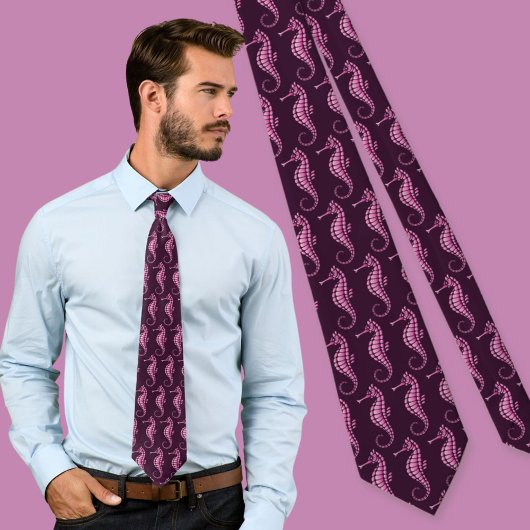 Seahorse Pink Patroon Stropdas