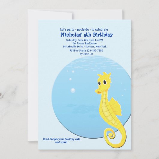 Seahorse Pool Birthday Party Invitation Kaart (Voorkant)
