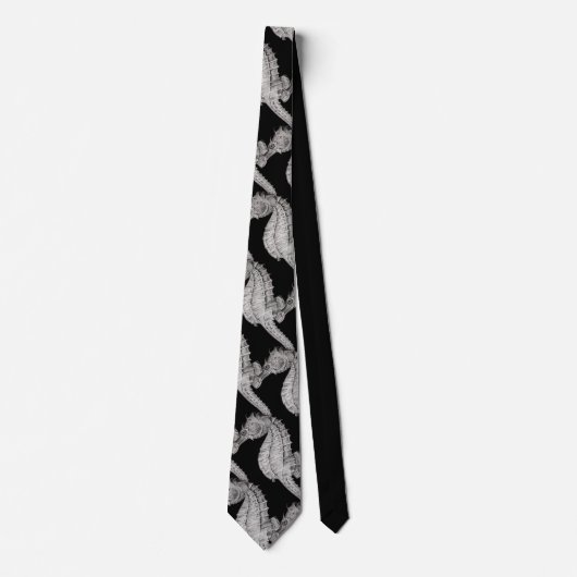 Seahorse  Print Black Silky Necktie Stropdas (Voorkant)