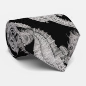 Seahorse  Print Black Silky Necktie Stropdas (Opgerold)