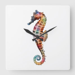 Seahorse Rainbow Vierkante Klok