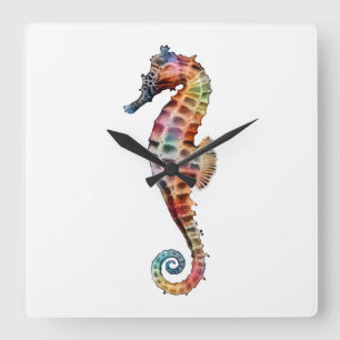 Seahorse Rainbow Vierkante Klok