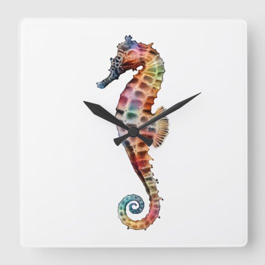 Seahorse Rainbow Vierkante Klok (Voorkant)