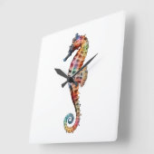 Seahorse Rainbow Vierkante Klok (Hoek)