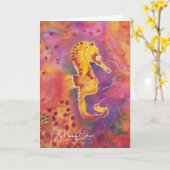 Seahorse; reproductie van handgedrukte zijde ontwe kaart (Gele Bloem)