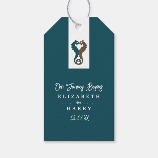 Seahorse Romance, Beach Wedding Cadeaulabel (Voorkant)