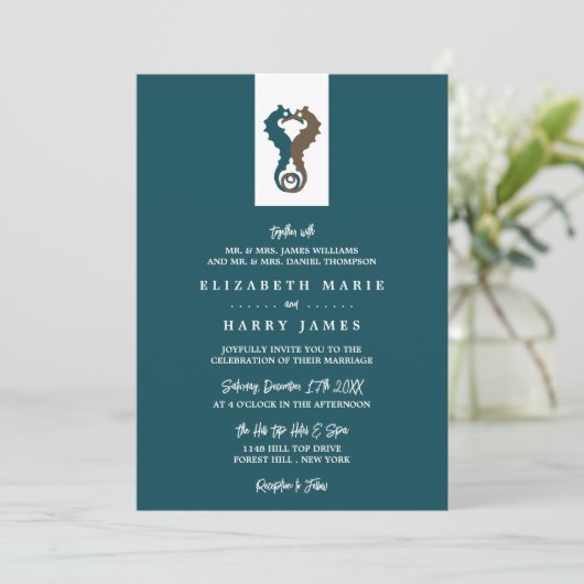 Seahorse Romance, Beach Wedding Kaart (Staand voorkant)