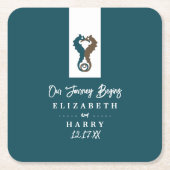 Seahorse Romance, Beach Wedding Kartonnen Onderzetters (Voorkant)