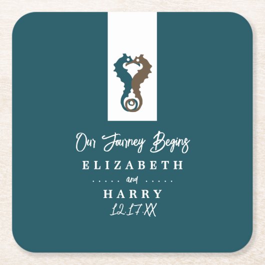 Seahorse Romance, Beach Wedding Kartonnen Onderzetters (Voorkant)