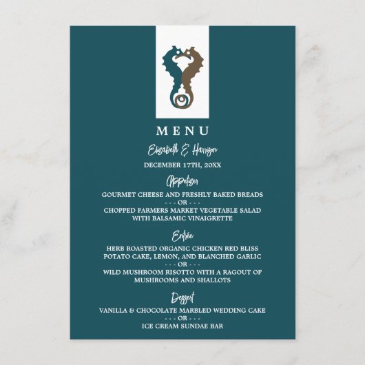 Seahorse Romance, Beach Wedding Menu (Voorkant)