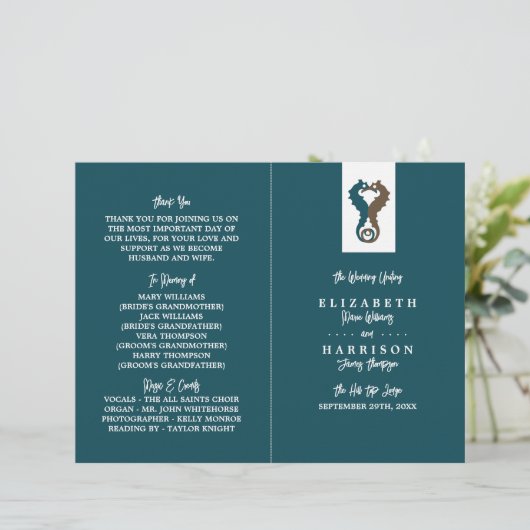Seahorse Romance, Beach Wedding Programme (Staand voorkant)