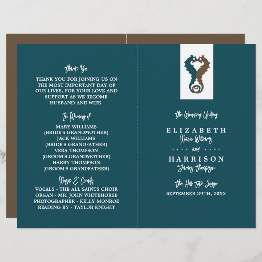 Seahorse Romance, Beach Wedding Programme (Voorkant / Achterkant)
