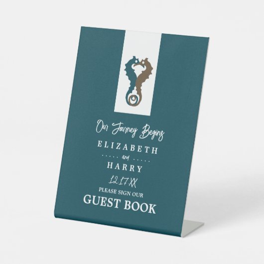 Seahorse Romance, Beach Wedding Reclamebord Met Voetstuk (Voorkant)
