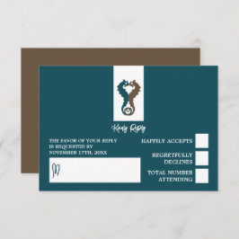 Seahorse Romance, Beach Wedding RSVP Kaartje