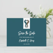Seahorse Romance, Beach Wedding Save The Date (Staand voorkant)