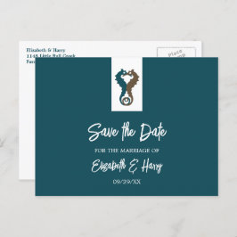 Seahorse Romance, Beach Wedding Save the Date Briefkaart