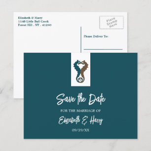 Seahorse Romance, Beach Wedding Save the Date Briefkaart