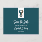 Seahorse Romance, Beach Wedding Save the Date Briefkaart (Voorkant)