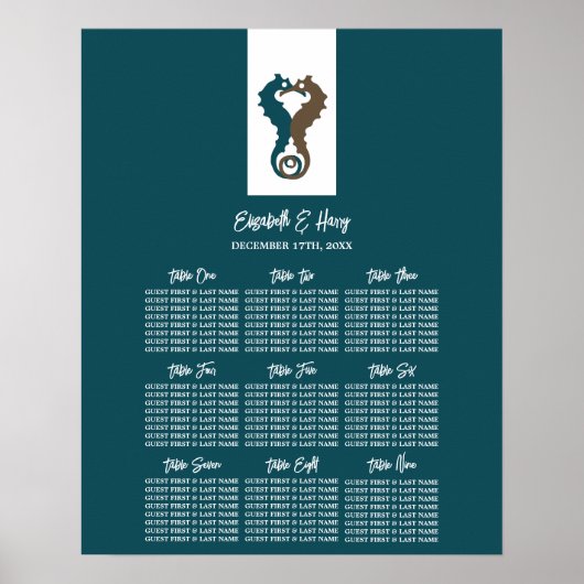 Seahorse Romance, Beach Wedding Seating Chart Poster (Voorkant)