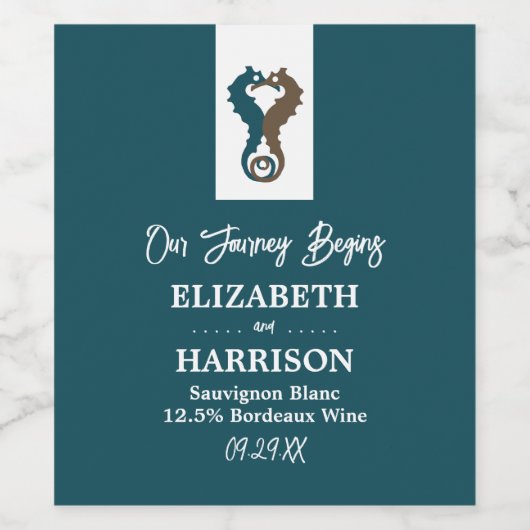 Seahorse Romance, Beach Wedding Wijn Etiket (Enkel label)