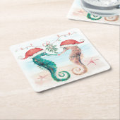 Seahorse Santa Coastal Kerstmis Kiss Beach Kartonnen Onderzetters (Schuin)
