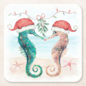 Seahorse Santa Coastal Kerstmis Kiss Beach Kartonnen Onderzetters (Voorkant)