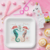 Seahorse Santa Coastal Kerstmis Kiss Beach Papieren Bordje (Feest)