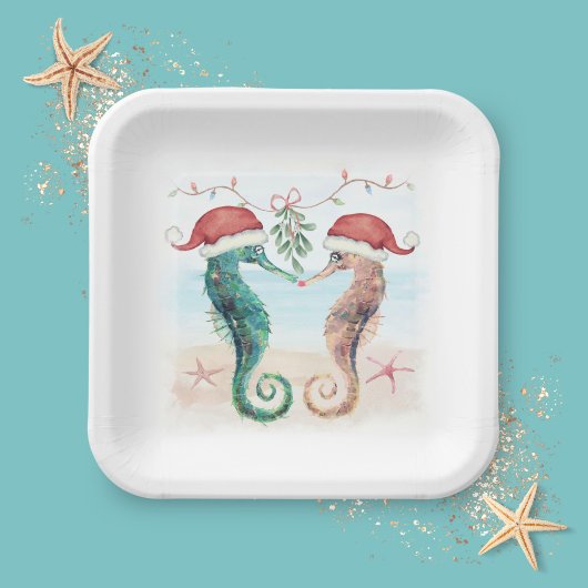 Seahorse Santa Coastal Kerstmis Kiss Beach Papieren Bordje