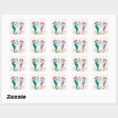 Seahorse Santa Coastal Kerstmis Kiss Beach Vierkante Sticker (Vel)