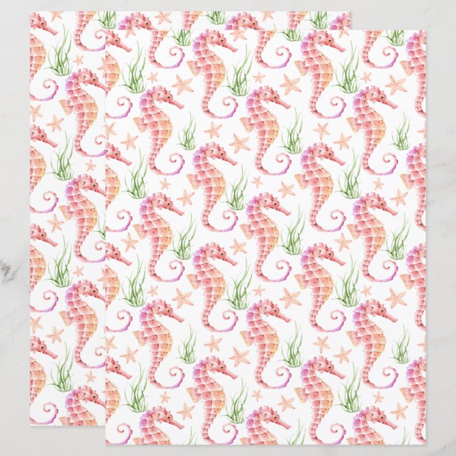 Seahorse Scrapbook Paper (Voorkant / Achterkant)