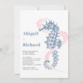 Seahorse, seaweed dusty blue, blush strand bruilof kaart (Voorkant)