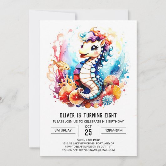 Seahorse Serenade Oceanic Verjaardag Kaart (Voorkant)