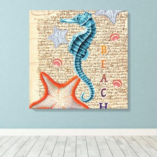Seahorse Shabby Canvas Afdruk (Insitu (Houten vloer))