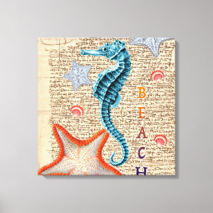 Seahorse Shabby Canvas Afdruk