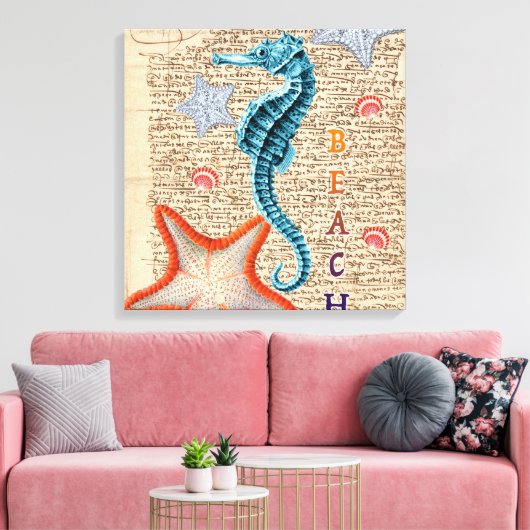 Seahorse Shabby Canvas Afdruk (Insitu (Woonkamer))