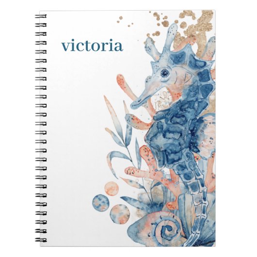 Seahorse shell under the sea Blue Birthday For Kid Notitieboek (Voorkant)