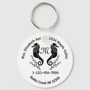 Seahorse Silhouette Monogram Phone Contact Info Ke Sleutelhanger