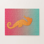 Seahorse silhouette oranje turquoise simpel legpuzzel (Horizontaal)