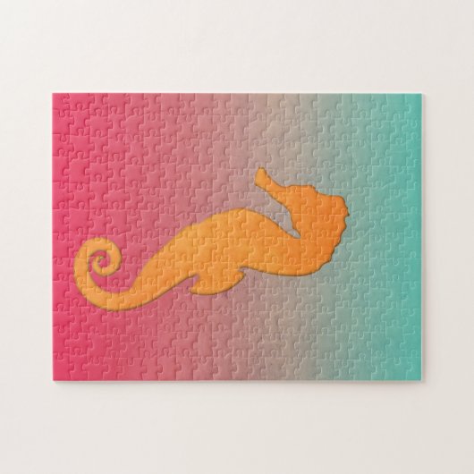 Seahorse silhouette oranje turquoise simpel legpuzzel (Horizontaal)