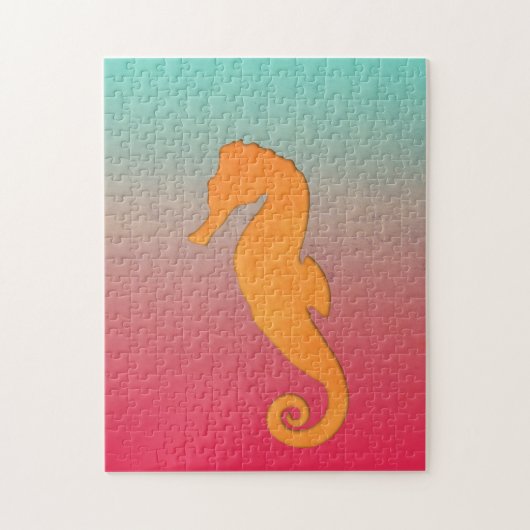 Seahorse silhouette oranje turquoise simpel legpuzzel (Verticaal)